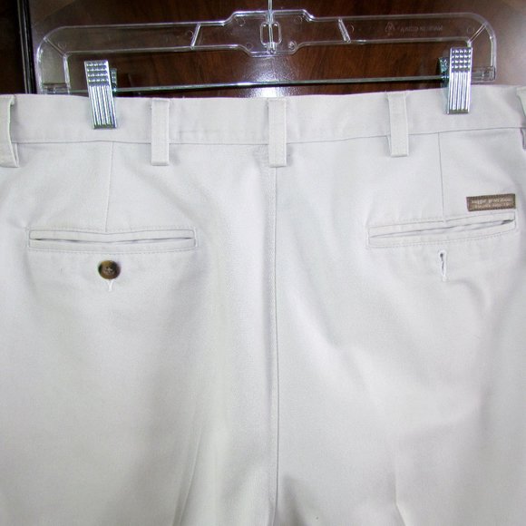 MEN'S 34 x 32 KHAKI PANTS, FLAT FRONT COTTON, LIGHT TAN, BEIGE, CREAM, EUC - Picture 4 of 5